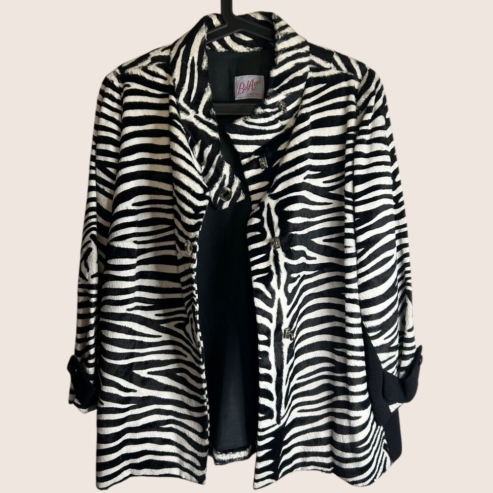 🦓 VTG BEL AMI GINZA TOKYO ZEBRA PRINT IMITATION HIDE COAT MEDIUM